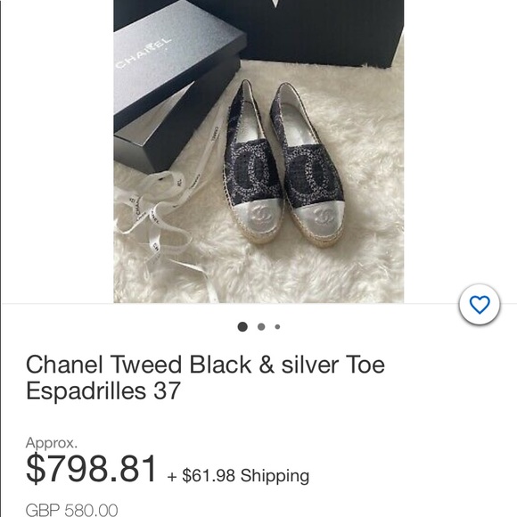 Chanel Slvr/Black Espadrilles Lambskin & Tweed - Picture 12 of 13